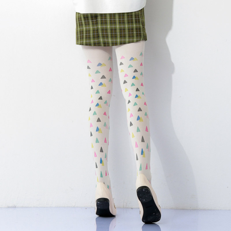 Funky Floral Plaid Tights - Colorful Triangle Pattern Pantyhose - Image 4