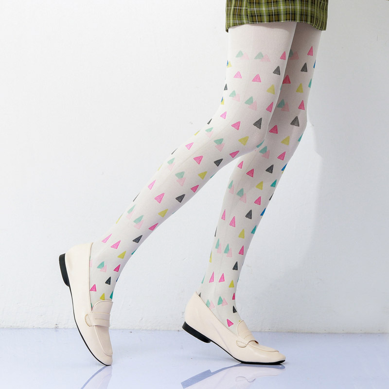 Funky Floral Plaid Tights - Colorful Triangle Pattern Pantyhose - Image 5