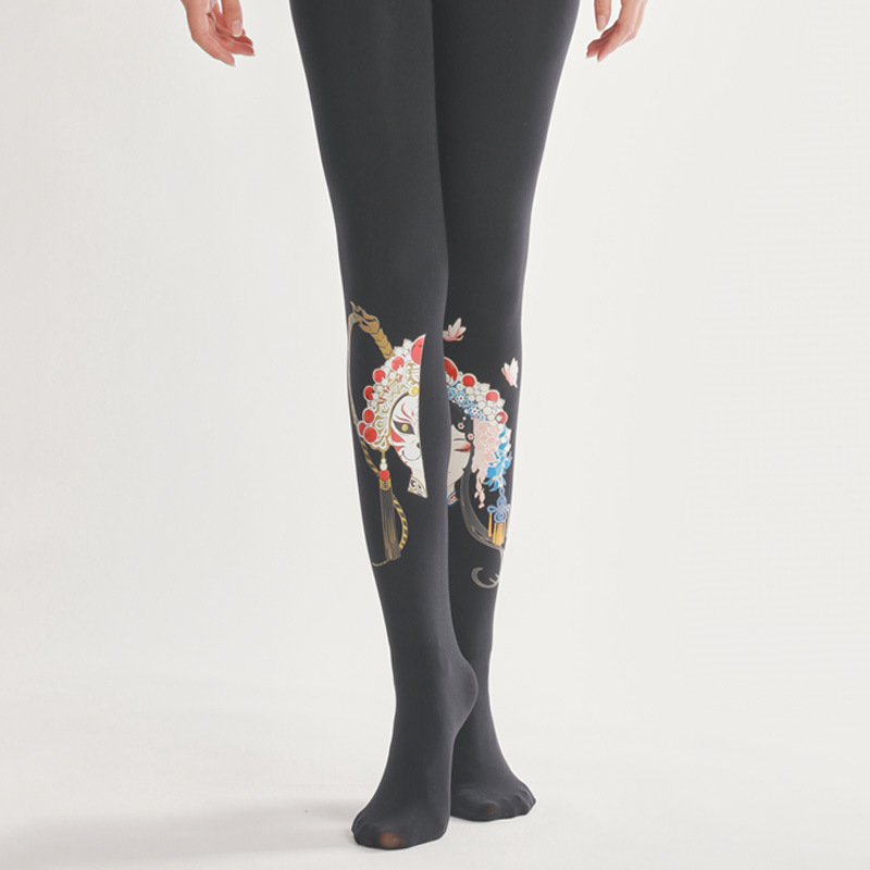 Velvet Lined Pantyhose: Autumn Winter Face Pattern Bottoming Socks