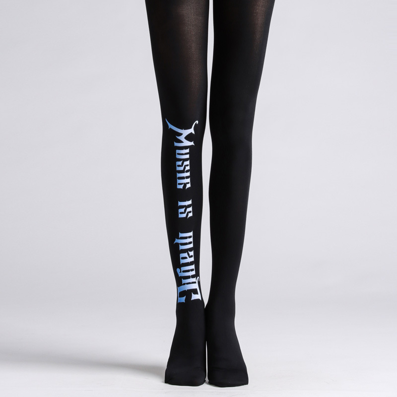 Rock Gradient Pantyhose: Edgy English Patch Print Tights - Image 3
