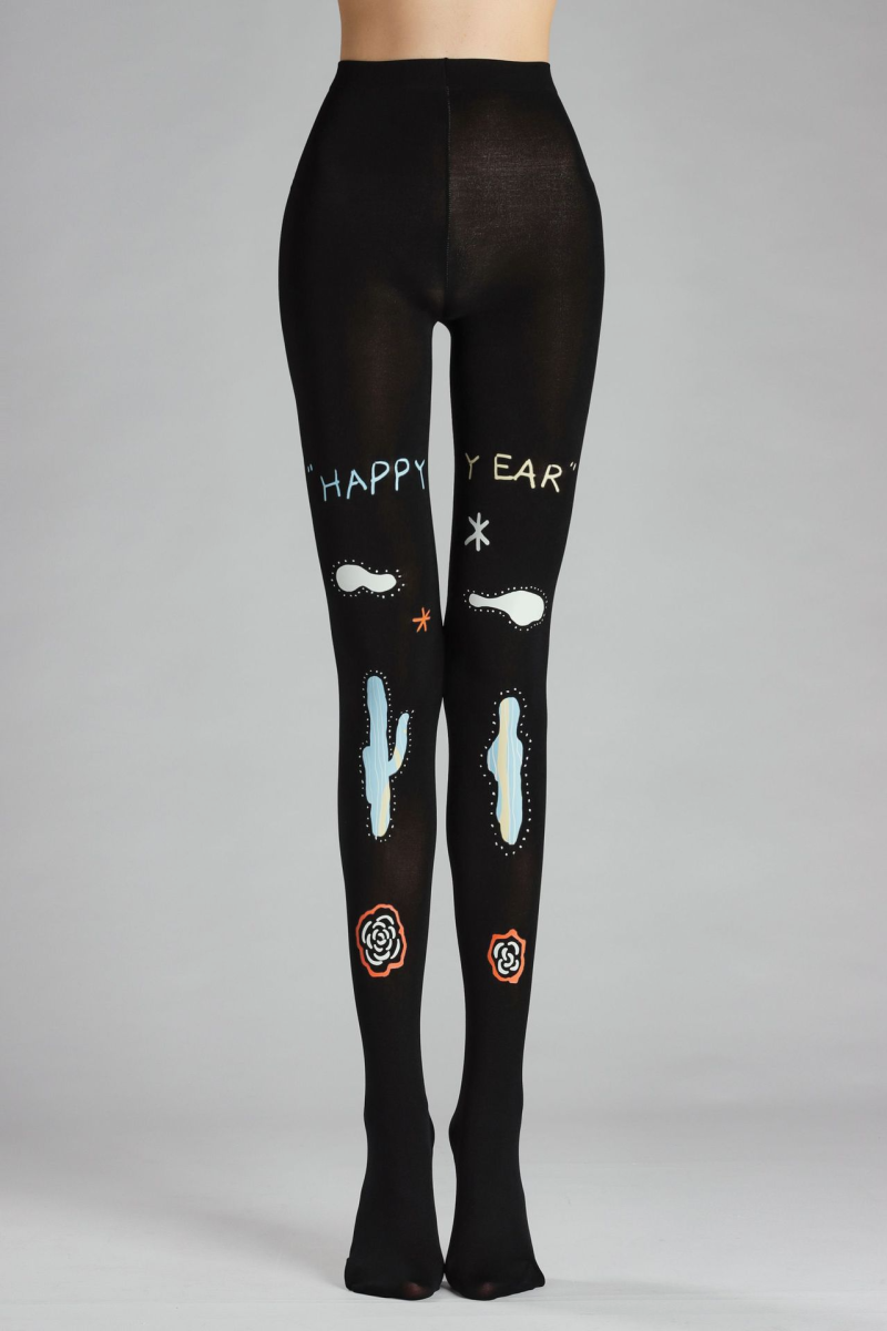 Fun pattern print tights Autumn black tights