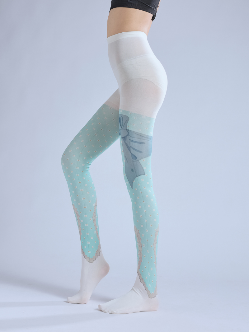 Lolita polka dot Japanese print bow thigh pantyhose COS foot-length bottoming socks blue sweetheart socks - Image 9