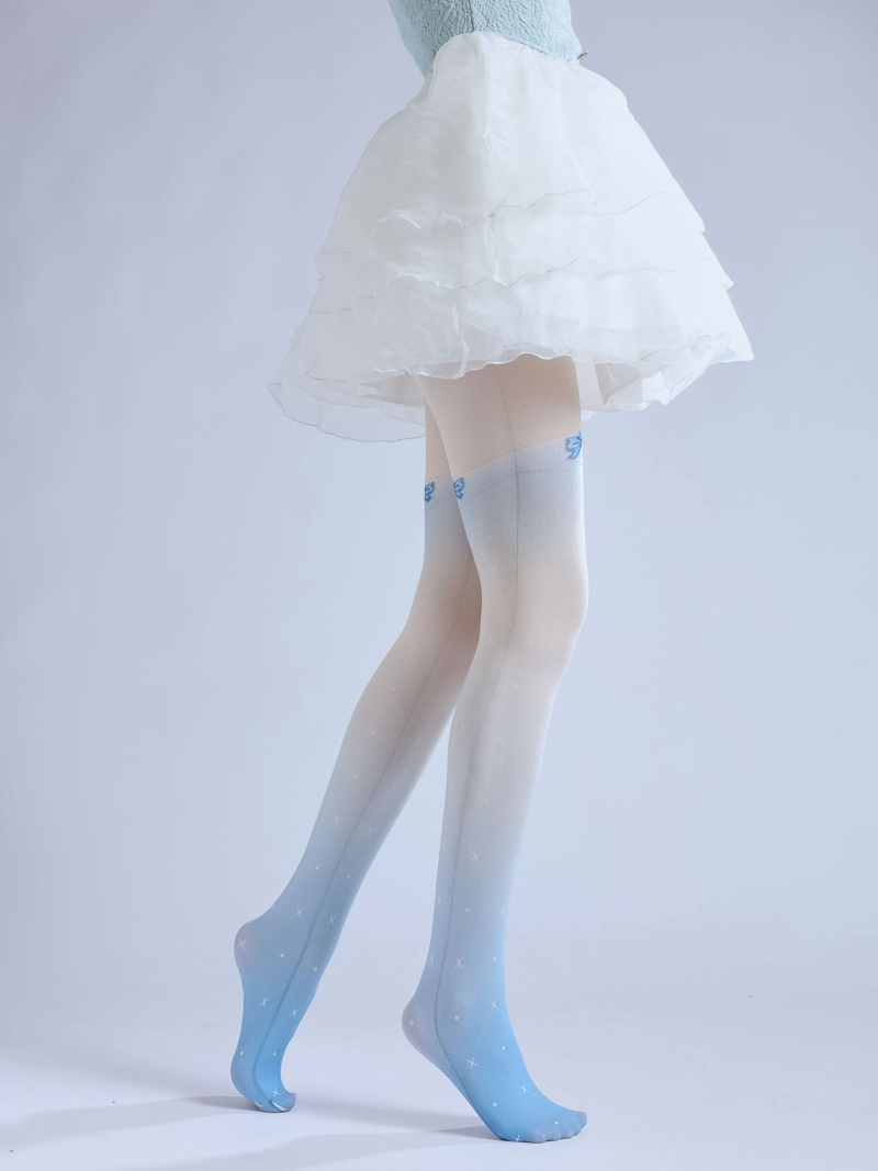 Gradient blue print pantyhose bow JK with base socks Japanese loli girl socks cute socks - Image 11