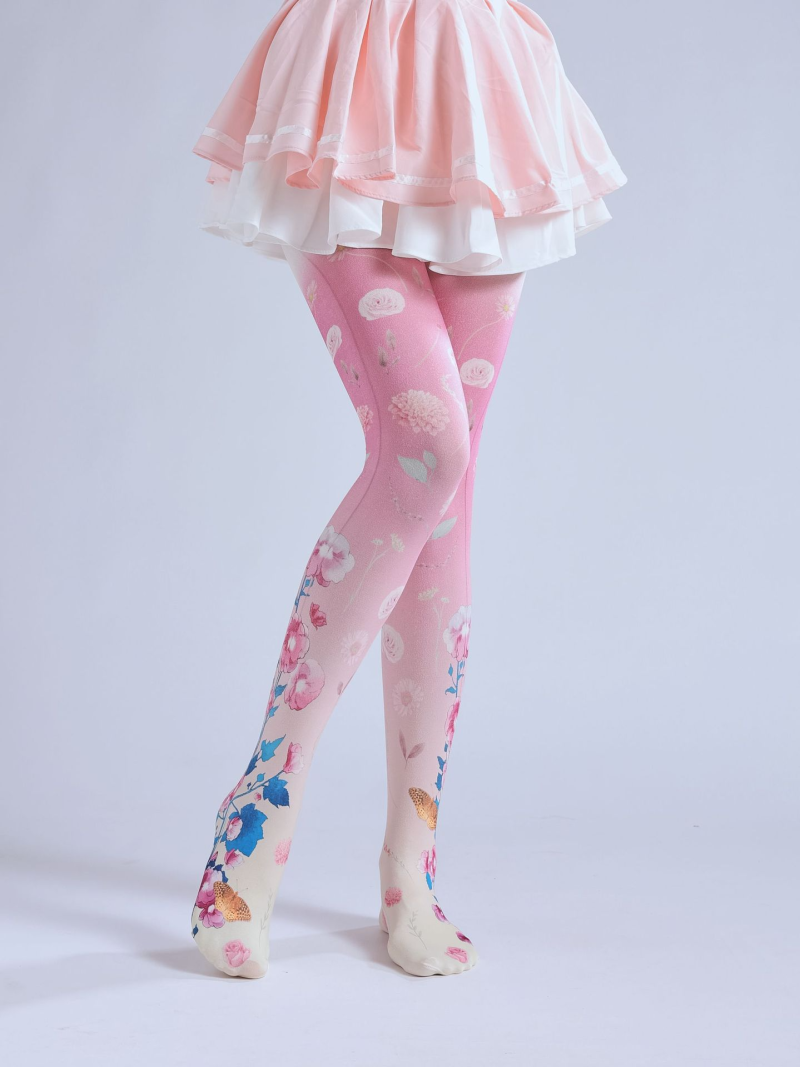 Cute fan series print pantyhose 2D flower lolita bottoming socks COS sweet pattern pantyhose - Image 7