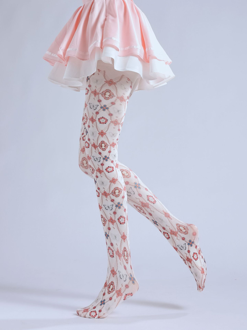 2D floral print pantyhose with COS pattern bottoming socks Lolita girl outer wear stockings - Image 5