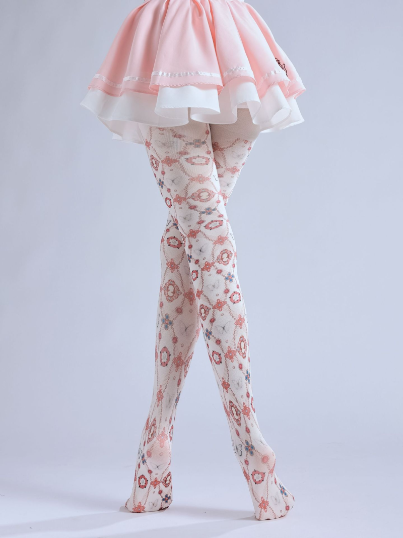 2D floral print pantyhose with COS pattern bottoming socks Lolita girl outer wear stockings - Image 6