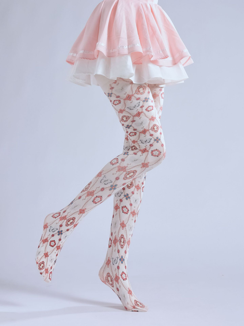 2D floral print pantyhose with COS pattern bottoming socks Lolita girl outer wear stockings - Image 7