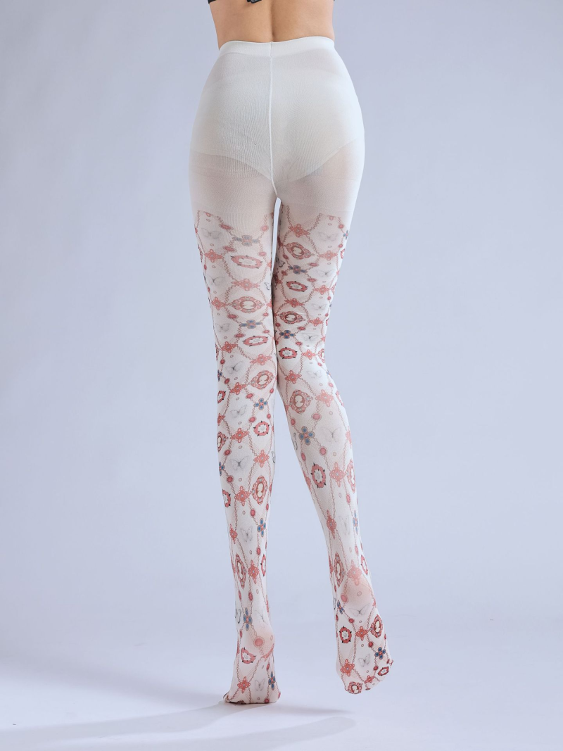 2D floral print pantyhose with COS pattern bottoming socks Lolita girl outer wear stockings - Image 10