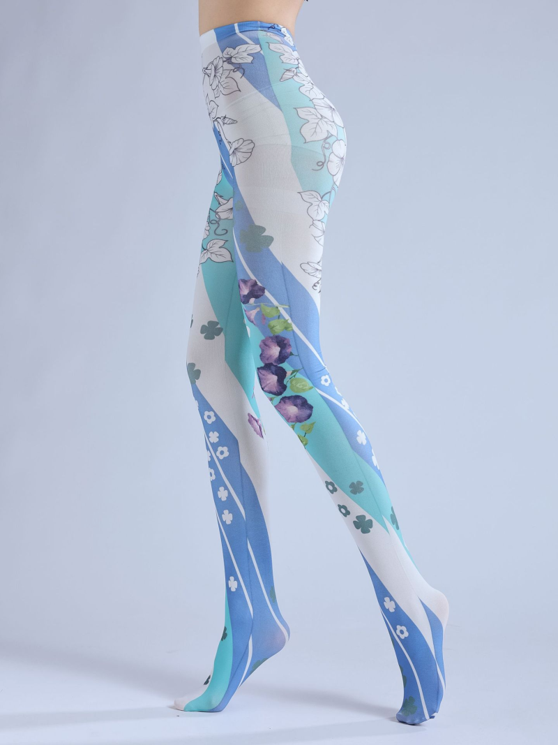 Lolita blue flower shop spiral print pantyhose Lolita cute lolita outer wear COS personality bottoming socks - Image 4