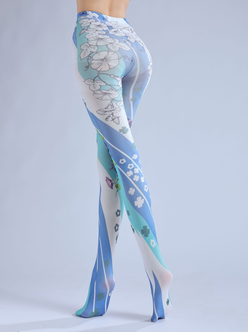 Lolita blue flower shop spiral print pantyhose Lolita cute lolita outer wear COS personality bottoming socks - Image 5