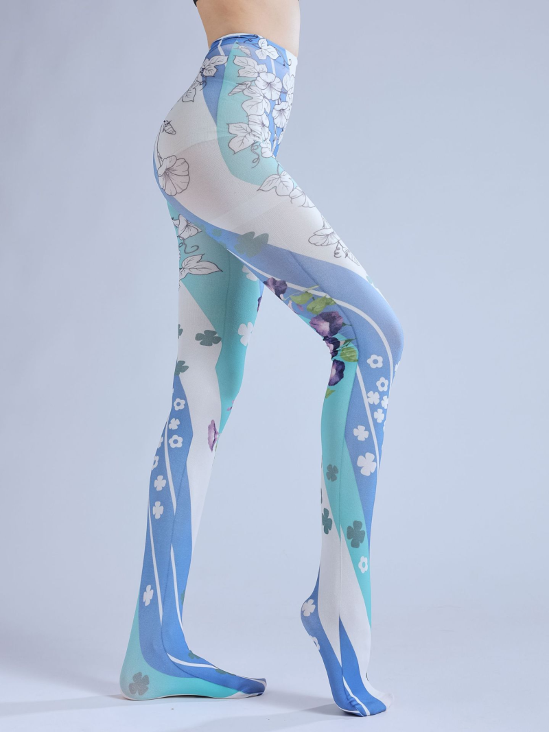 Lolita blue flower shop spiral print pantyhose Lolita cute lolita outer wear COS personality bottoming socks - Image 6