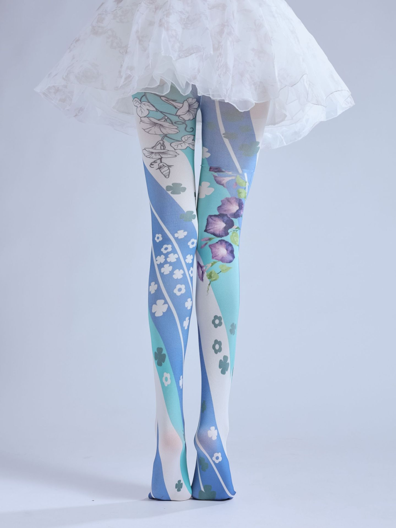 Lolita blue flower shop spiral print pantyhose Lolita cute lolita outer wear COS personality bottoming socks - Image 9