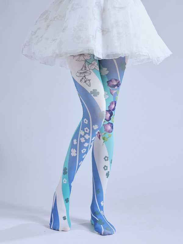 Lolita blue flower shop spiral print pantyhose Lolita cute lolita outer wear COS personality bottoming socks