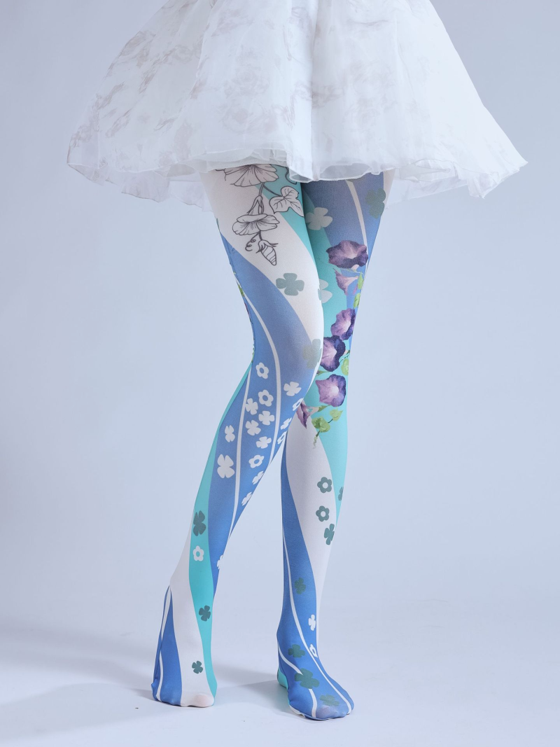 Lolita blue flower shop spiral print pantyhose Lolita cute lolita outer wear COS personality bottoming socks