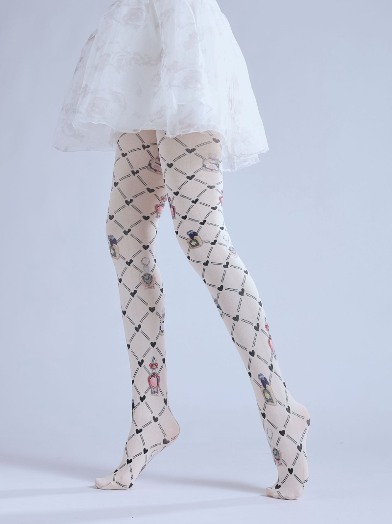 Diamond pattern print pantyhose Perfume bottle pattern bottoming socks Cute peach heart stockings COS socks - Image 5