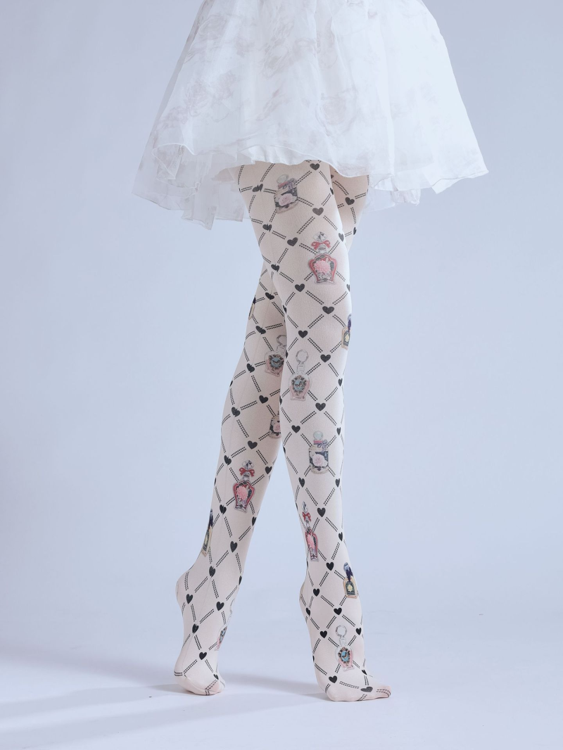 Diamond pattern print pantyhose Perfume bottle pattern bottoming socks Cute peach heart stockings COS socks - Image 7