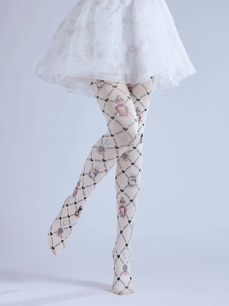 Diamond pattern print pantyhose Perfume bottle pattern bottoming socks Cute peach heart stockings COS socks - Image 8