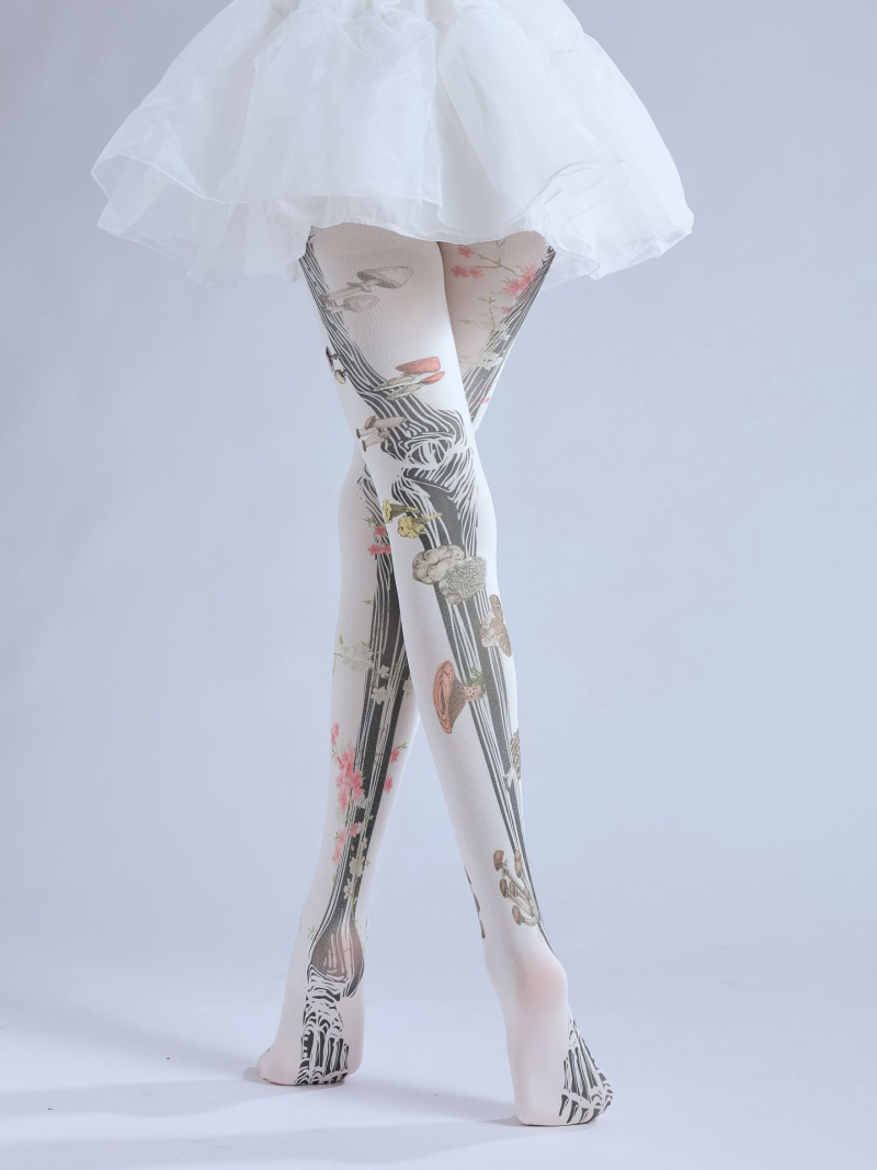 Dark joint bone print tattoo pantyhose Slimming flower skeleton Japanese Halloween disco socks - Image 6