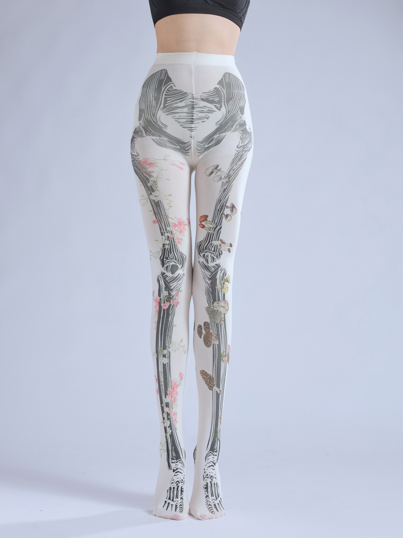 Dark joint bone print tattoo pantyhose Slimming flower skeleton Japanese Halloween disco socks - Image 7