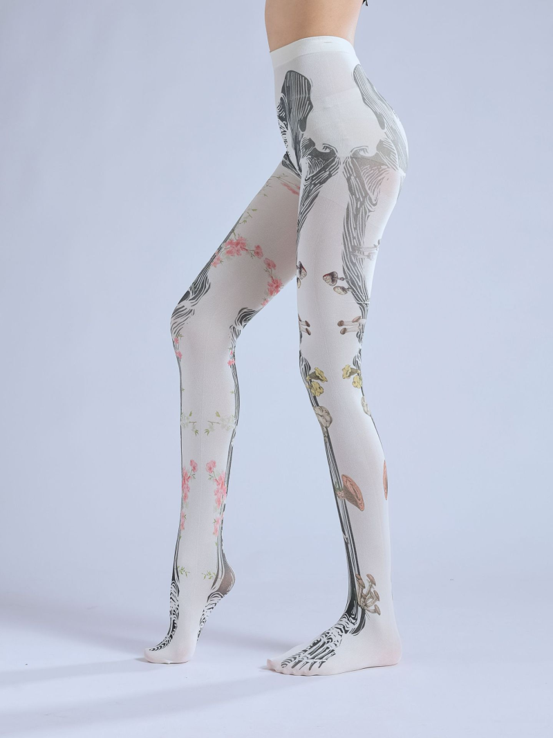 Dark joint bone print tattoo pantyhose Slimming flower skeleton Japanese Halloween disco socks - Image 10