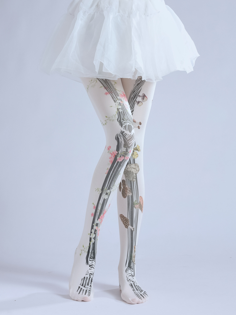 Dark joint bone print tattoo pantyhose Slimming flower skeleton Japanese Halloween disco socks - Image 11