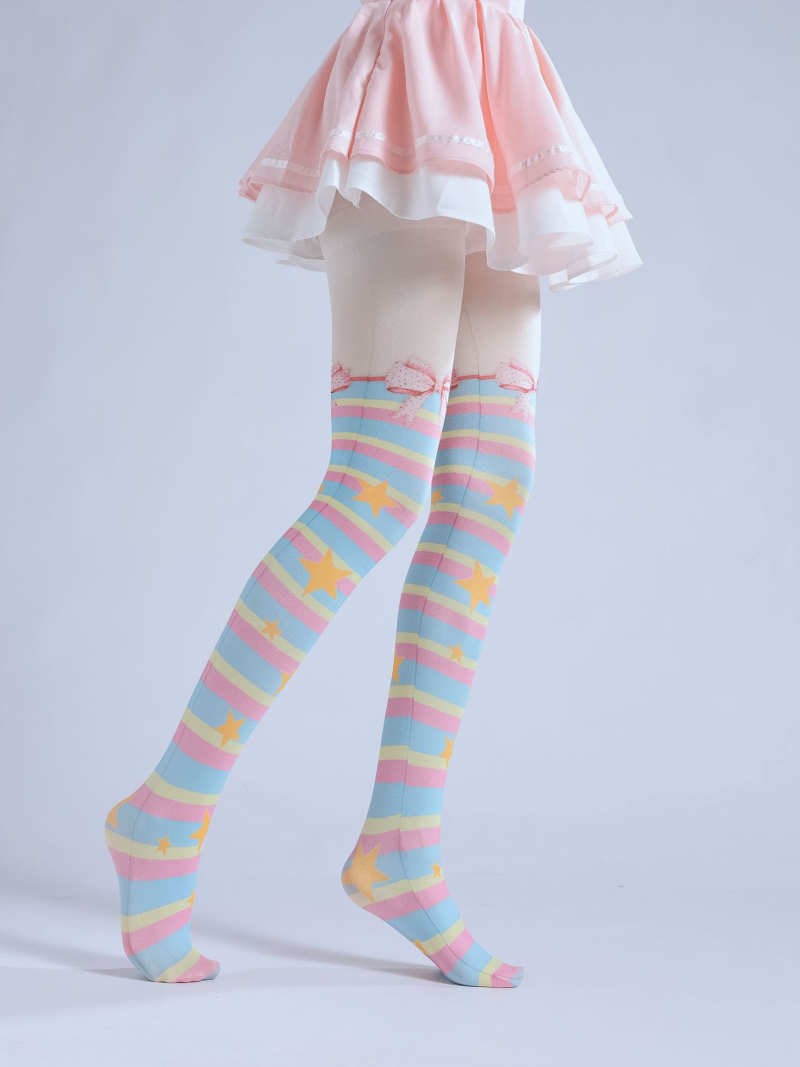 Lolita bow print socks Subculture color strip COS socks Star 2D bottoming socks Rainbow color socks - Image 7