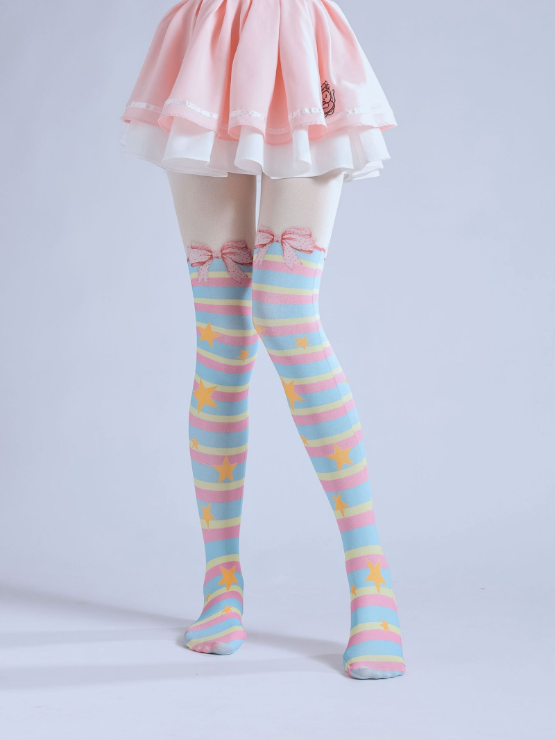 Lolita bow print socks Subculture color strip COS socks Star 2D bottoming socks Rainbow color socks - Image 8