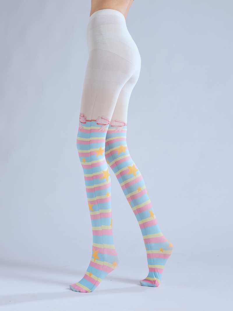Lolita bow print socks Subculture color strip COS socks Star 2D bottoming socks Rainbow color socks - Image 9