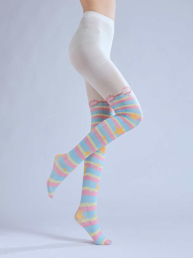 Lolita bow print socks Subculture color strip COS socks Star 2D bottoming socks Rainbow color socks - Image 11