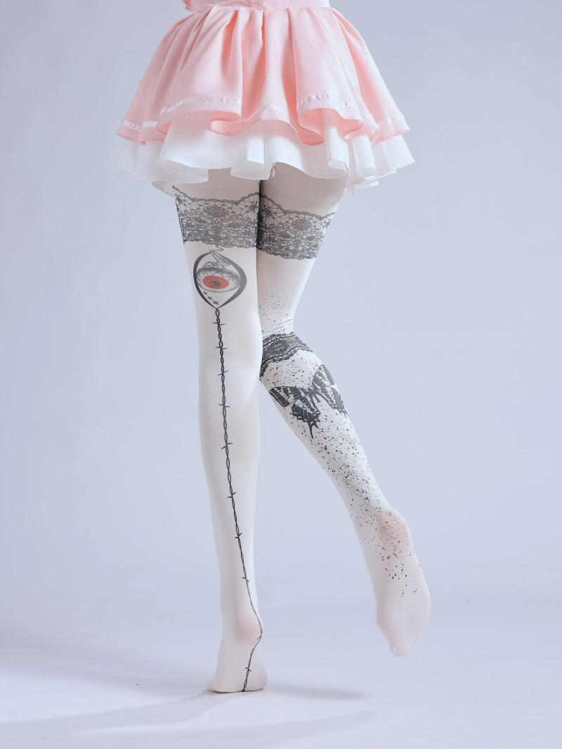 Fake tattoo lace print pantyhose Butterfly pattern bottoming socks Dark subculture eyes COS pantyhose - Image 6