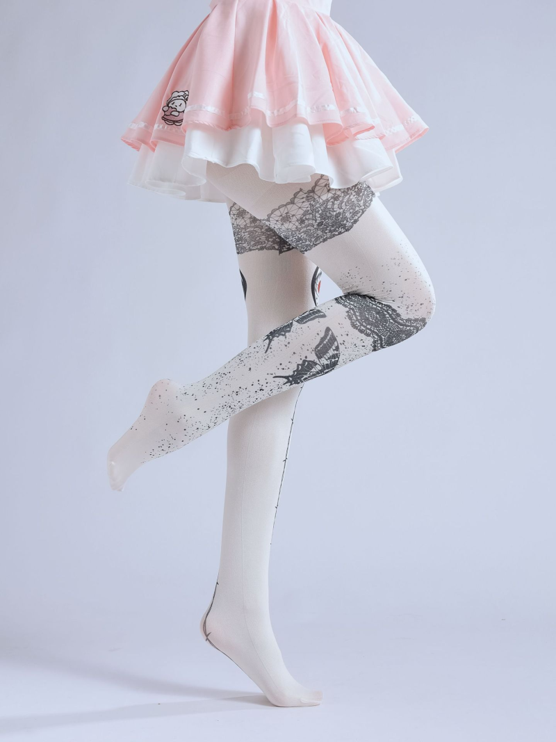 Fake tattoo lace print pantyhose Butterfly pattern bottoming socks Dark subculture eyes COS pantyhose - Image 7