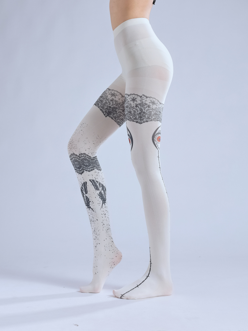 Fake tattoo lace print pantyhose Butterfly pattern bottoming socks Dark subculture eyes COS pantyhose - Image 9