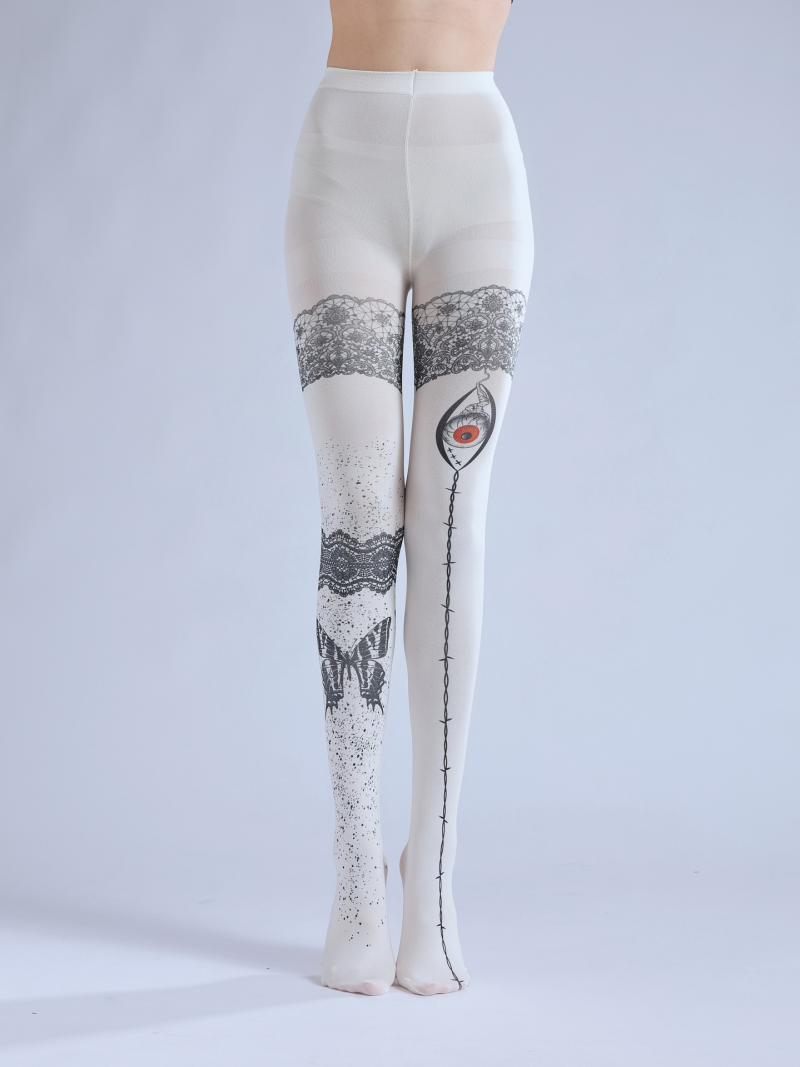 Fake tattoo lace print pantyhose Butterfly pattern bottoming socks Dark subculture eyes COS pantyhose - Image 12