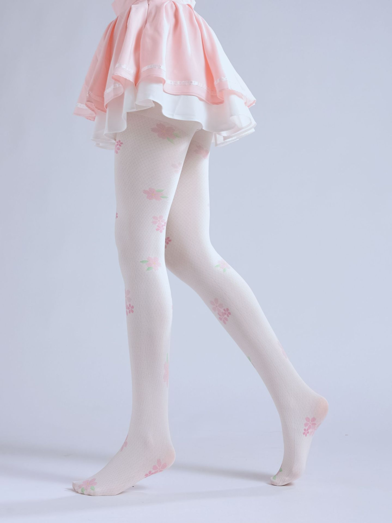 Fine grid pattern print pantyhose Sweet cherry blossom bottoming socks Two-dimensional loli cute girl stockings - Image 6