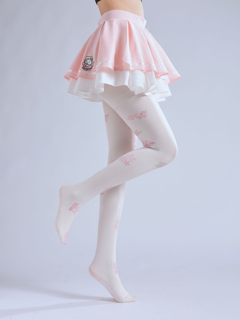 Fine grid pattern print pantyhose Sweet cherry blossom bottoming socks Two-dimensional loli cute girl stockings - Image 8