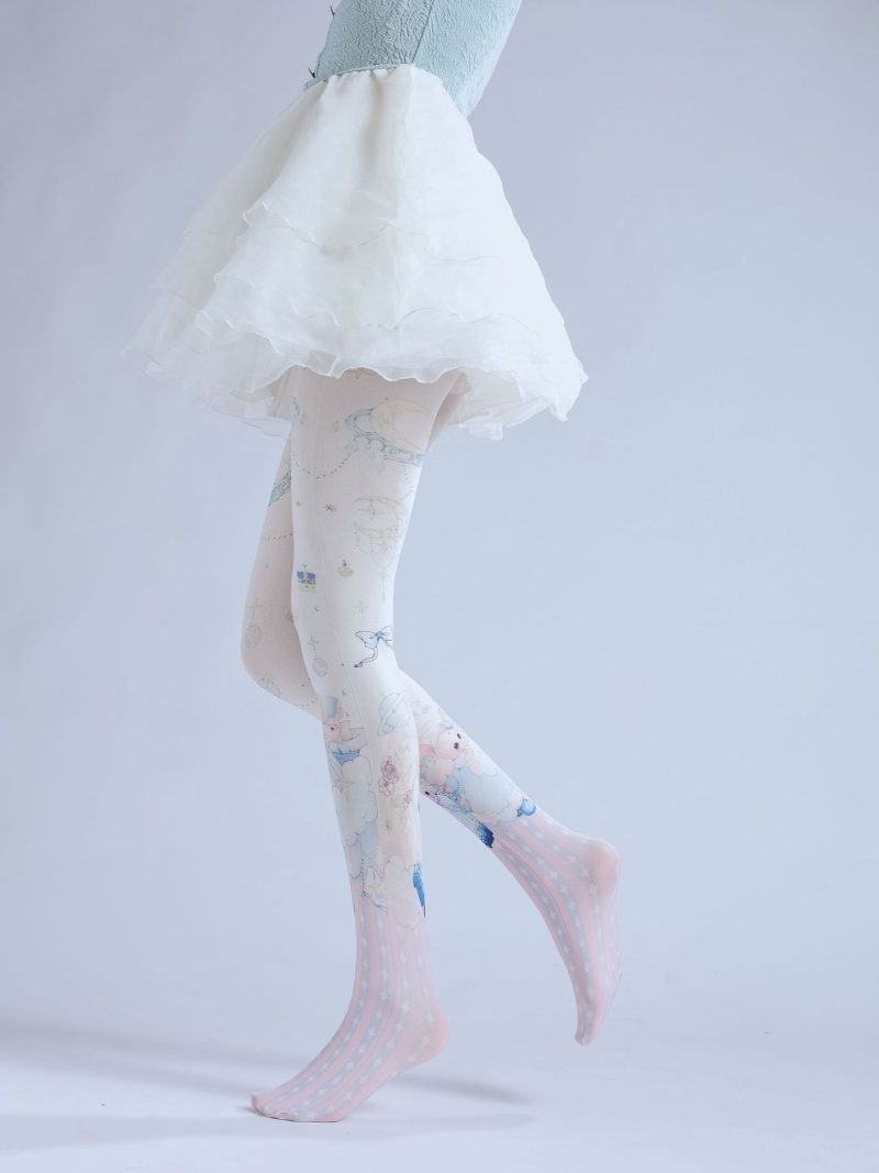 Cute little angel Lolita print socks bow sweet stockings planet moon bottoming socks COS spring and autumn socks - Image 5
