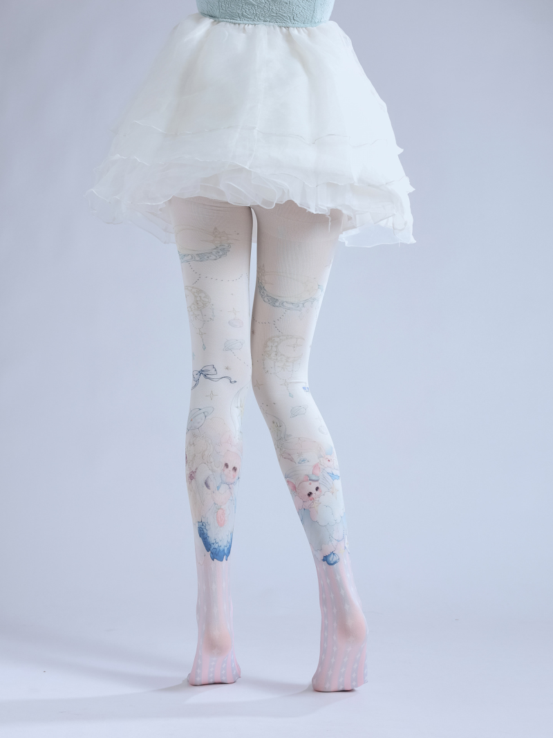 Cute little angel Lolita print socks bow sweet stockings planet moon bottoming socks COS spring and autumn socks - Image 6
