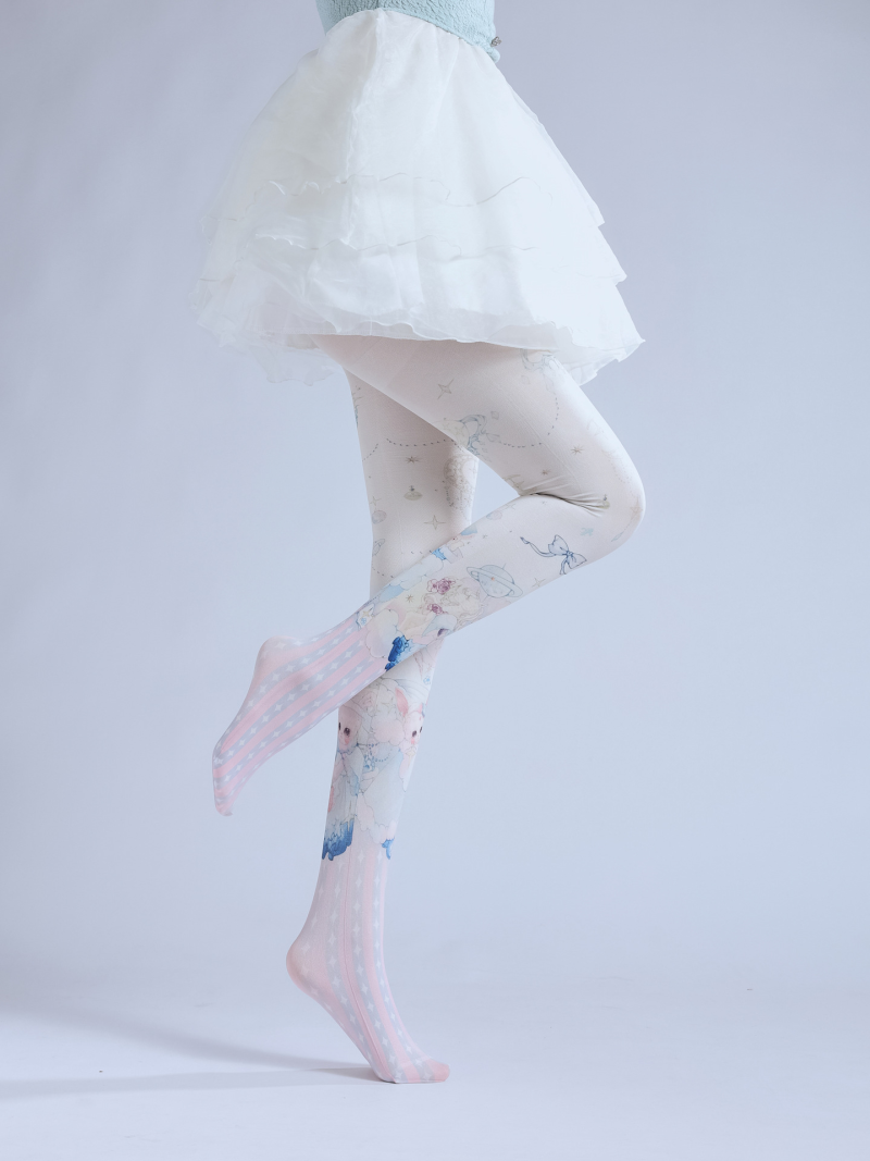 Cute little angel Lolita print socks bow sweet stockings planet moon bottoming socks COS spring and autumn socks - Image 7