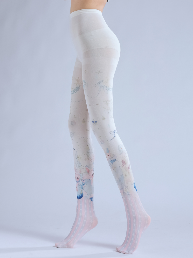 Cute little angel Lolita print socks bow sweet stockings planet moon bottoming socks COS spring and autumn socks - Image 9