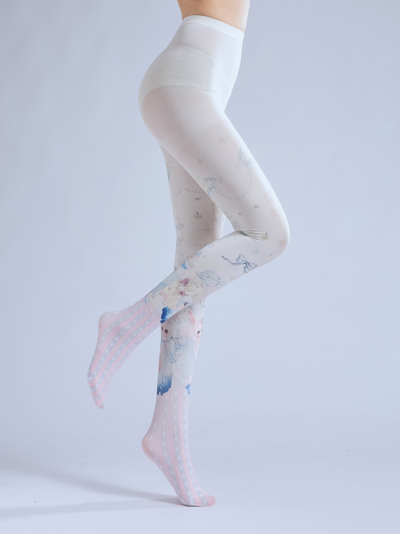 Cute little angel Lolita print socks bow sweet stockings planet moon bottoming socks COS spring and autumn socks - Image 11