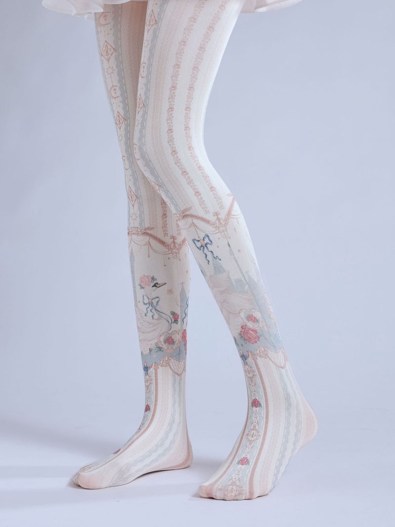 Lolita spring and autumn print pantyhose Gorgeous patterned white pantyhose Girl COS socks student socks - Image 4