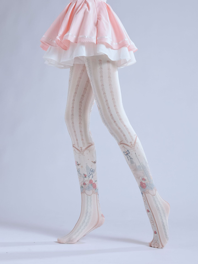 Lolita spring and autumn print pantyhose Gorgeous patterned white pantyhose Girl COS socks student socks - Image 5