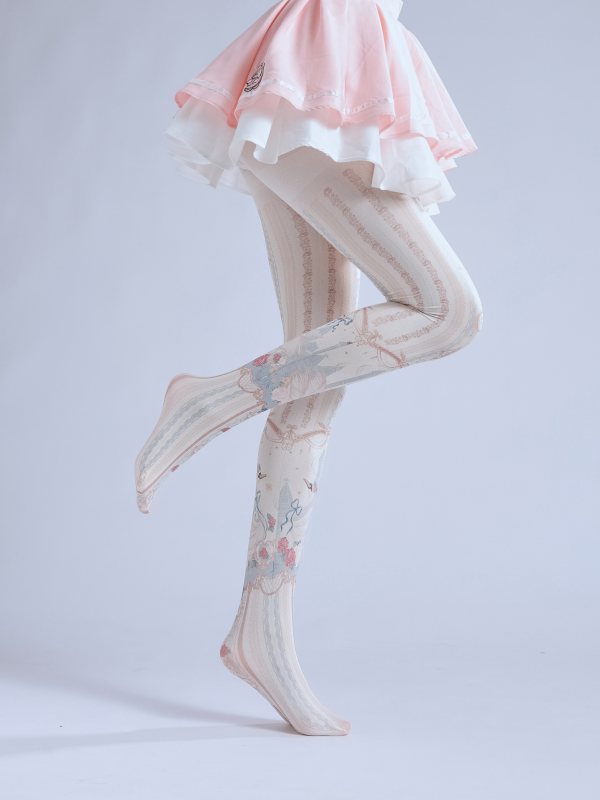 Lolita spring and autumn print pantyhose Gorgeous patterned white pantyhose Girl COS socks student socks