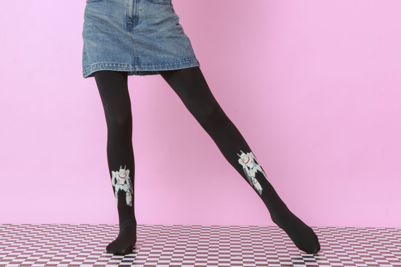 Robot pattern tights pattern black tights - Image 4