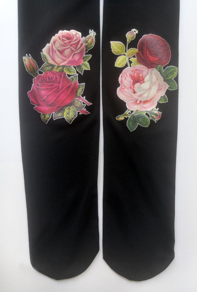 Rose flower pattern tights hand-painted pattern black tights - Image 6