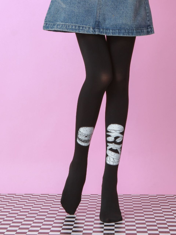 Hamburger pattern tights Black autumn style tights