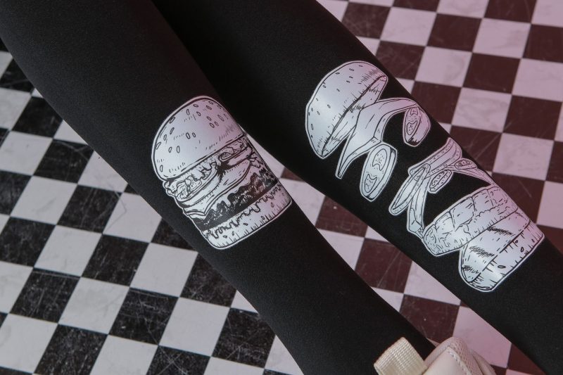 Hamburger pattern tights Black autumn style tights - Image 4