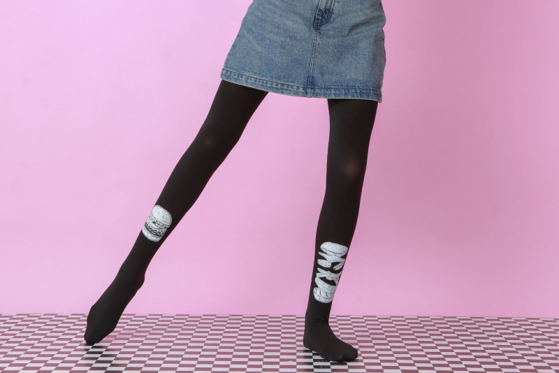 Hamburger pattern tights Black autumn style tights - Image 5