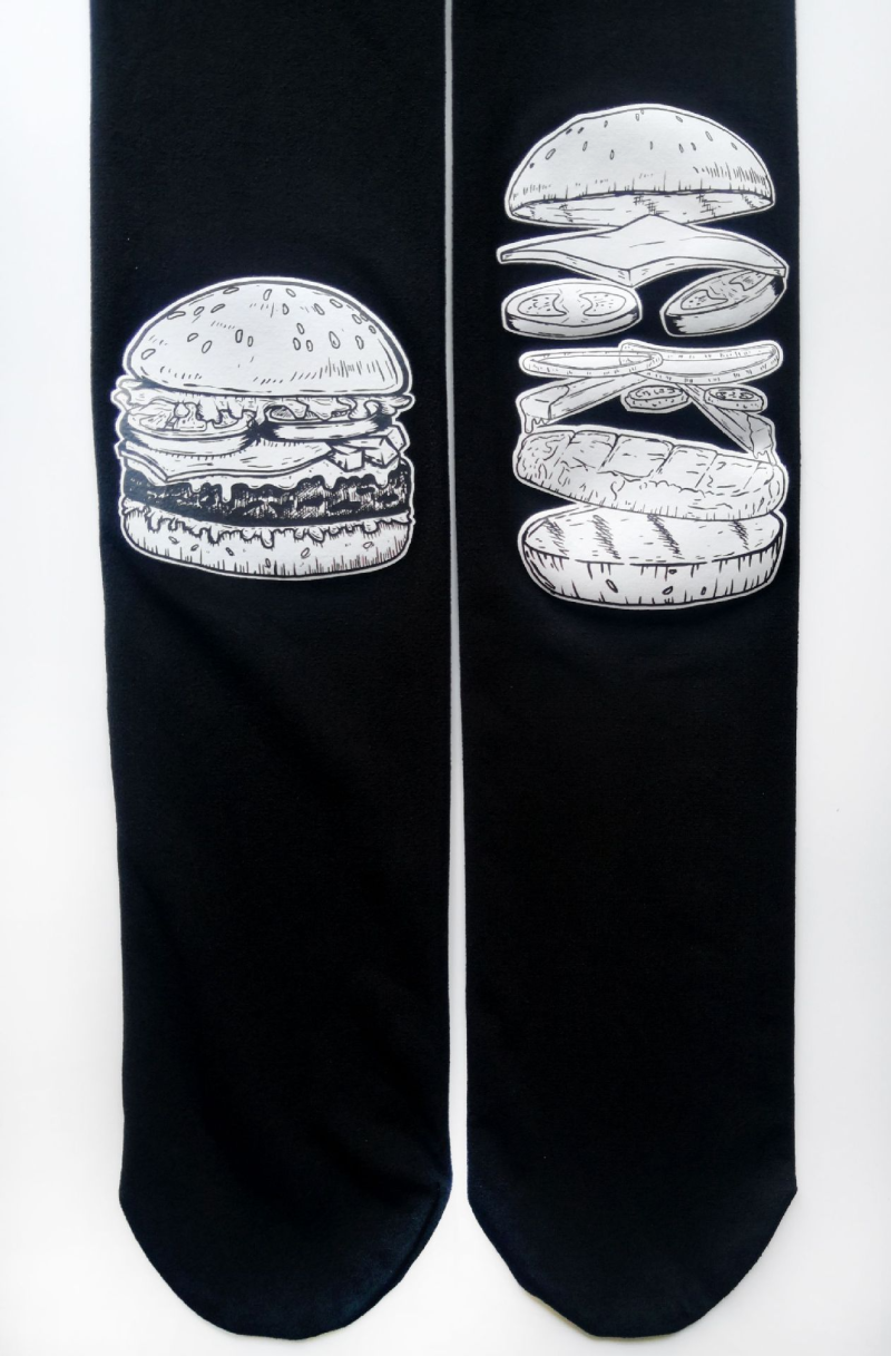 Hamburger pattern tights Black autumn style tights - Image 6