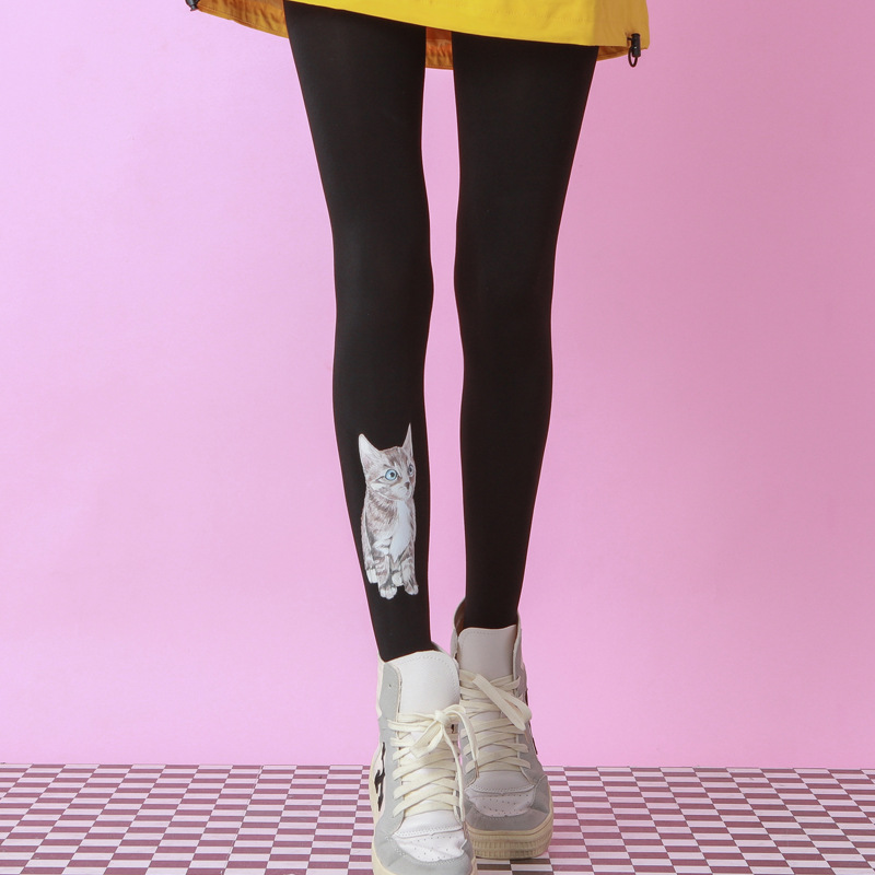 Cute Cat Tights - Black Kitten Patterned Stockings for Spring